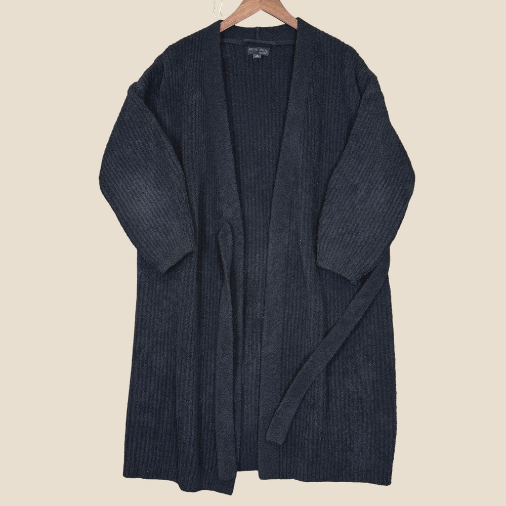 Barefoot Dreams CozyChic Cardigan Women M Black Belted Long Robe Sweater Coat